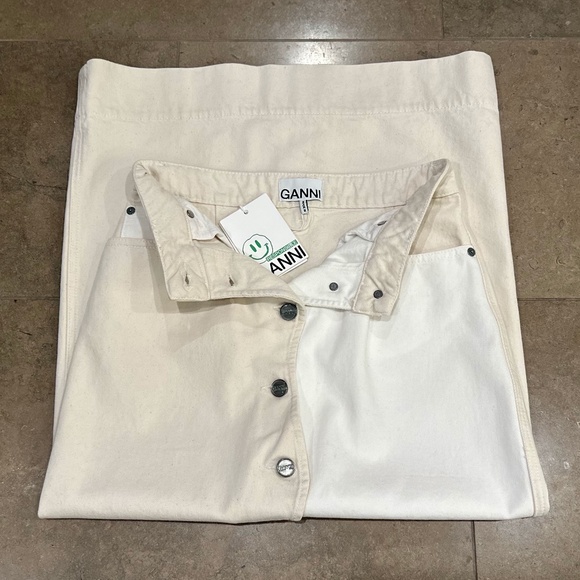 GANNI Scalloped Two-Tone Cream Denim Midi Skirt (34/US 4) - Picture 13 of 16